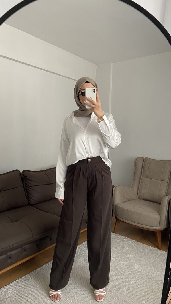 Carmen Fashion pileli kahverengi palazzo pantolon - Görsel 3