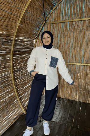 Carmen Fashion taşlı kot cepli gömlek